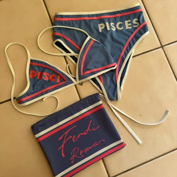 Fendi Blue Lycra Zodiac Pisces 2 Piece Swimsuit in Small - Picture 3 of 8